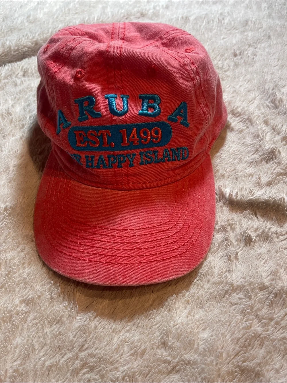 Aruba 'Happy Island' Embroidered Red Baseball Cap